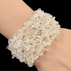 Clear Quartz Chip Beaded Stretch Bracelet Handmade Jewelry